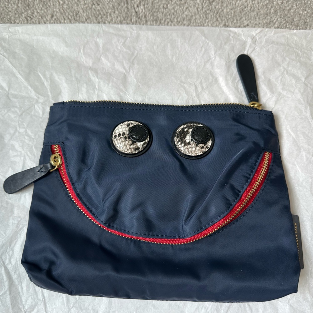 Anya Hindmarch Nylon Eyes Pouch in Navy